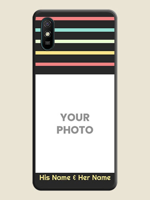 Custom Color Stripes with Photo and Text on Photo on Space Black Soft Matte Mobile Case - Redmi 9i Sport - alternate view