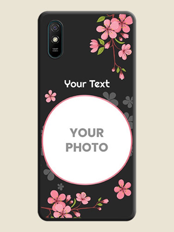 Custom Round Image with Pink Color Floral Design on Photo on Space Black Soft Matte Back Cover - Redmi 9i - alternate view