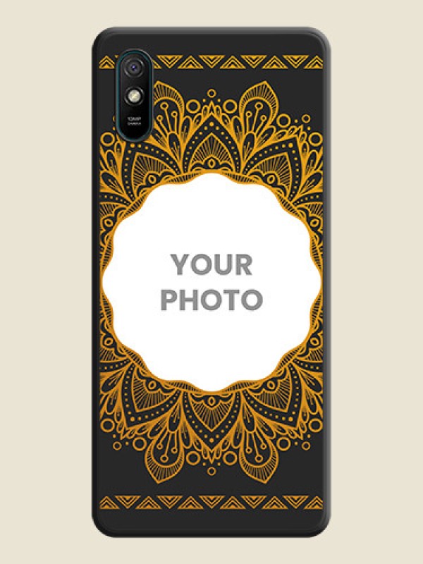 Custom Round Image with Floral Design on Photo on Space Black Soft Matte Mobile Cover - Redmi 9i - alternate view