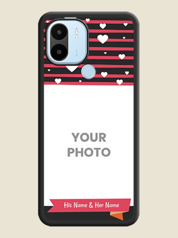 Custom White Color Love Symbols with Pink Lines Pattern on Space Black Custom Soft Matte Phone Cases - Xiaomi Redmi A1 Plus - alternate view