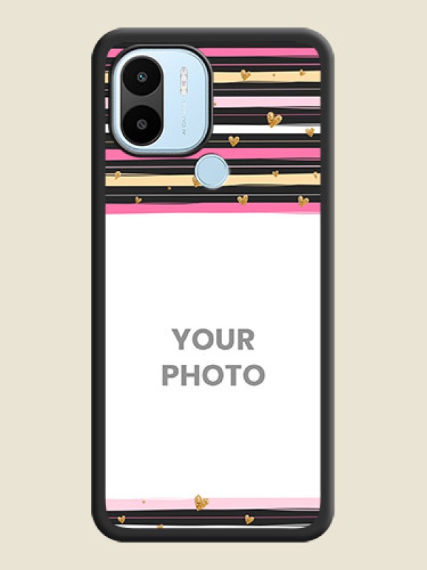 Custom Multicolor Lines and Golden Love Symbols Design on Photo on Space Black Soft Matte Mobile Cover - Xiaomi Redmi A1 Plus - alternate view
