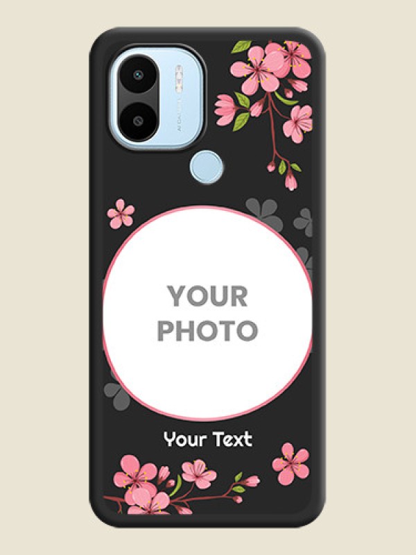 Custom Round Image with Pink Color Floral Design on Photo on Space Black Soft Matte Back Cover - Xiaomi Redmi A1 Plus - alternate view