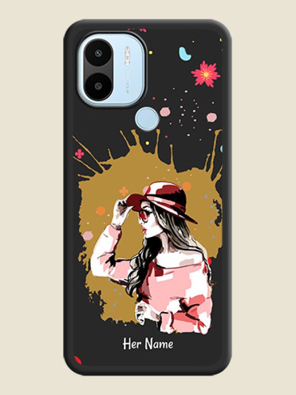 Custom Mordern Lady With Color Splash Background With Custom Text On Space Black Personalized Soft Matte Phone Covers -Xiaomi Redmi A1 Plus - alternate view