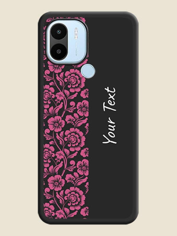 Custom Pink Floral Pattern Design With Custom Text On Space Black Personalized Soft Matte Phone Covers -Xiaomi Redmi A1 Plus - alternate view