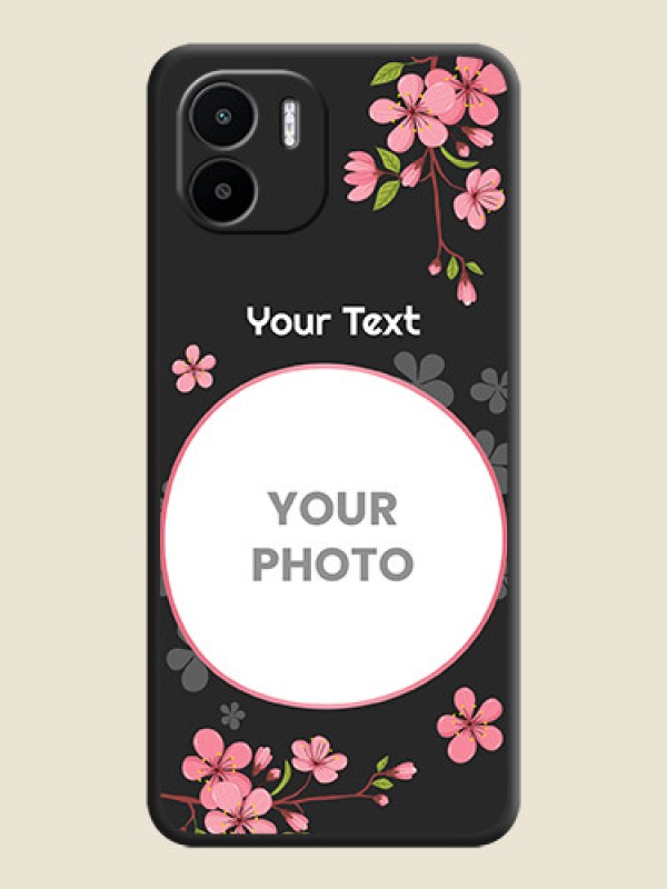 Custom Round Image with Pink Color Floral Design on Photo on Space Black Soft Matte Back Cover - Xiaomi Redmi A1 - alternate view