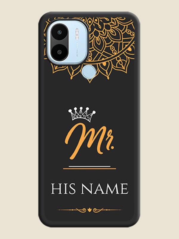 Custom Mr Name with Floral Design  on Personalised Space Black Soft Matte Cases - Xiaomi Redmi A2 Plus - alternate view