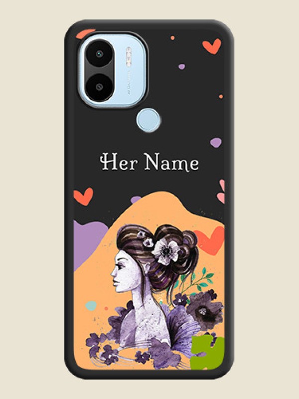 Custom Namecase For Her With Fancy Lady Image On Space Black Personalized Soft Matte Phone Covers -Xiaomi Redmi A2 Plus - alternate view