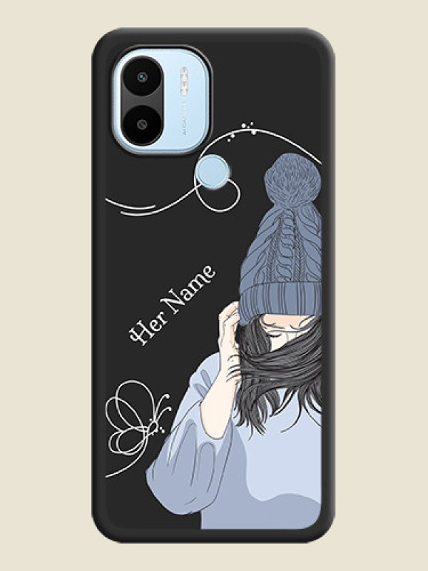 Custom Girl With Blue Winter Outfiit Custom Text Design On Space Black Personalized Soft Matte Phone Covers -Xiaomi Redmi A2 Plus - alternate view