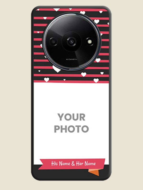 Custom White Color Love Symbols with Pink Lines Pattern on Space Black Custom Soft Matte Phone Cases - Redmi A3 - alternate view