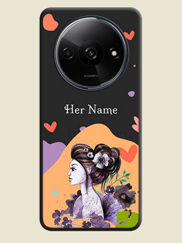 Custom Namecase For Her With Fancy Lady Image On Space Black Personalized Soft Matte Phone Covers - Redmi A3 - alternate view