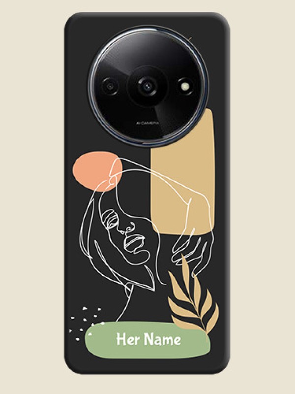 Custom Custom Text With Line Art Of Women & Leaves Design On Space Black Personalized Soft Matte Phone Covers - Redmi A3 - alternate view