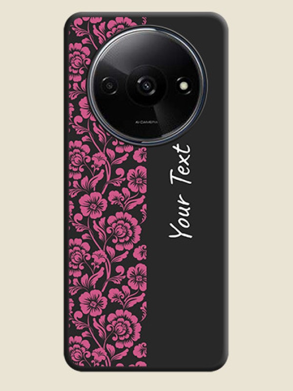 Custom Pink Floral Pattern Design With Custom Text On Space Black Personalized Soft Matte Phone Covers - Redmi A3 - alternate view