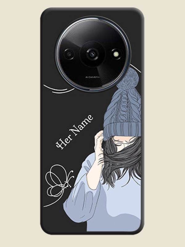 Custom Girl With Blue Winter Outfiit Custom Text Design On Space Black Personalized Soft Matte Phone Covers - Redmi A3 - alternate view