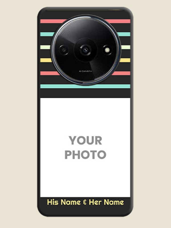 Custom Color Stripes with Photo and Text on Photo On Space Black Custom Soft Matte Mobile Back Cover - Redmi A3X - alternate view
