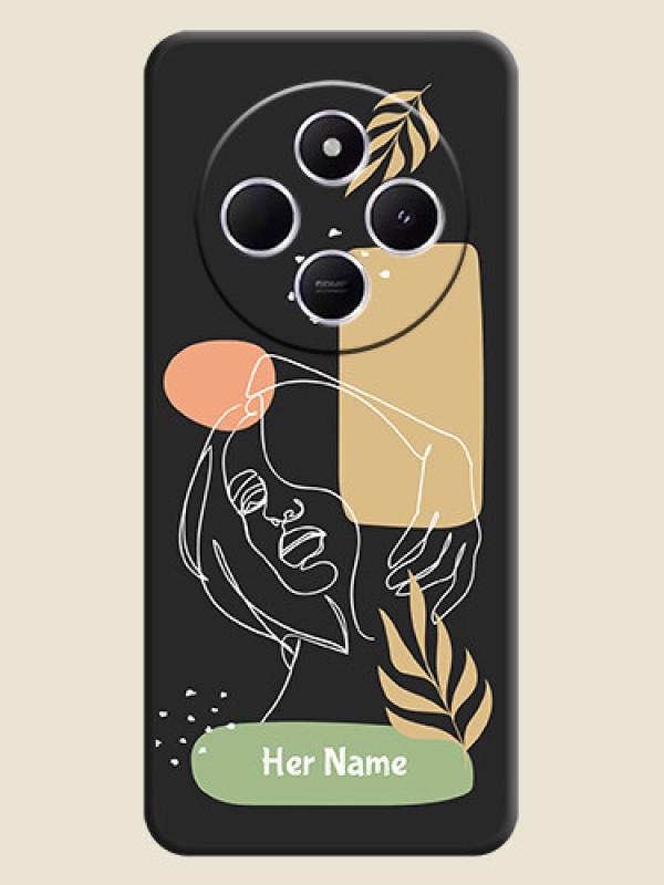 Custom Custom Text With Line Art Of Women & Leaves Design On Space Black Custom Soft Matte Mobile Back Cover - Xiaomi Redmi A4 5G - alternate view
