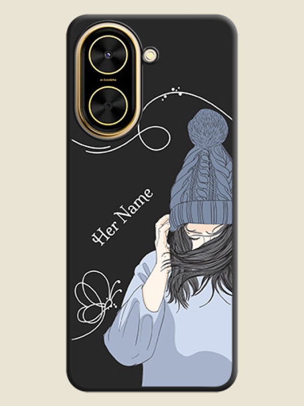 Custom Girl With Blue Winter Outfiit Custom Text Design On Space Black Custom Soft Matte Mobile Back Cover - Xiaomi Redmi A5 - alternate view