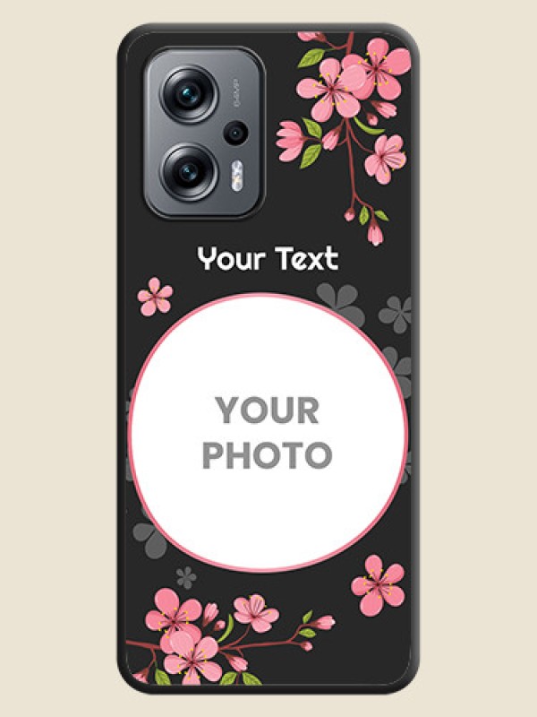 Custom Round Image with Pink Color Floral Design on Photo on Space Black Soft Matte Back Cover - Xiaomi Redmi K50I 5G - alternate view