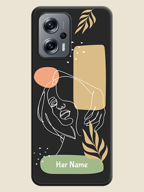 Custom Custom Text With Line Art Of Women & Leaves Design On Space Black Personalized Soft Matte Phone Covers -Xiaomi Redmi K50I 5G - alternate view