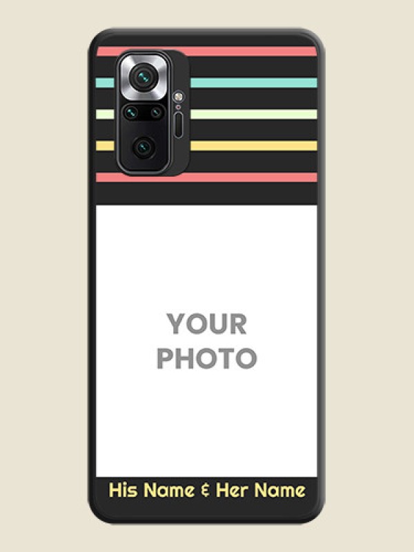 Custom Color Stripes with Photo and Text on Photo on Space Black Soft Matte Mobile Case - Redmi Note 10 Pro - alternate view