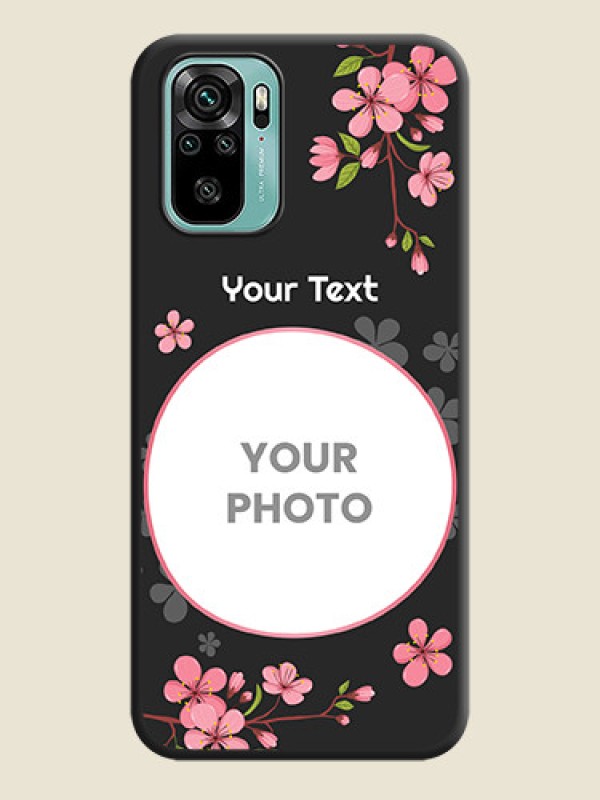 Custom Round Image with Pink Color Floral Design on Photo on Space Black Soft Matte Back Cover - Redmi Note 10 - alternate view