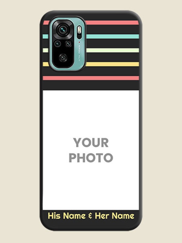 Custom Color Stripes with Photo and Text on Photo on Space Black Soft Matte Mobile Case - Redmi Note 10 - alternate view