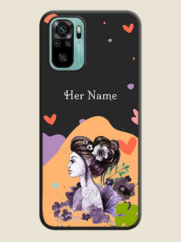 Custom Namecase For Her With Fancy Lady Image On Space Black Personalized Soft Matte Phone Covers -Xiaomi Redmi Note 10 - alternate view