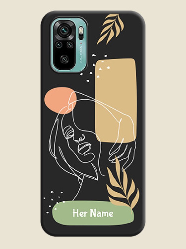 Custom Custom Text With Line Art Of Women & Leaves Design On Space Black Personalized Soft Matte Phone Covers -Xiaomi Redmi Note 10 - alternate view