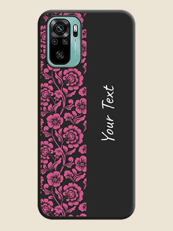 Custom Pink Floral Pattern Design With Custom Text On Space Black Personalized Soft Matte Phone Covers -Xiaomi Redmi Note 10 - alternate view