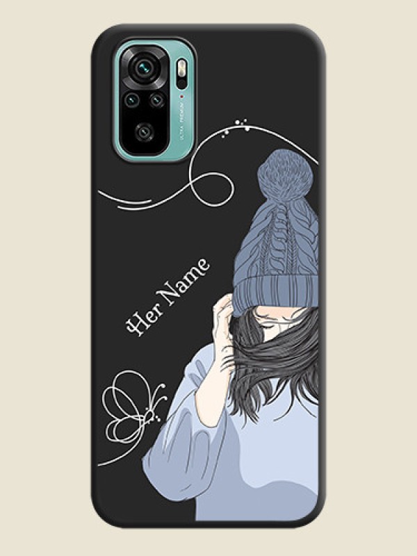 Custom Girl With Blue Winter Outfiit Custom Text Design On Space Black Personalized Soft Matte Phone Covers -Xiaomi Redmi Note 10 - alternate view