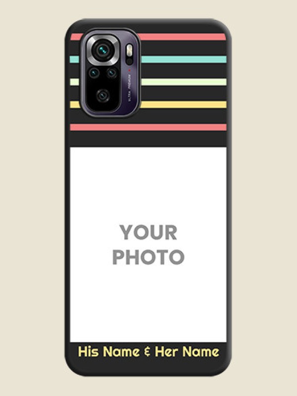 Custom Color Stripes with Photo and Text on Photo on Space Black Soft Matte Mobile Case - Redmi Note 10s - alternate view