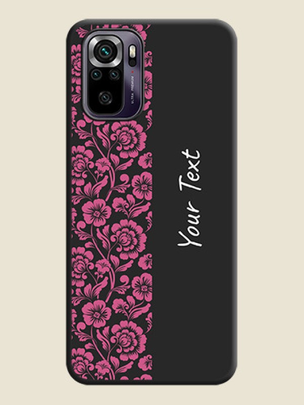Custom Pink Floral Pattern Design With Custom Text On Space Black Personalized Soft Matte Phone Covers -Xiaomi Redmi Note 10S - alternate view