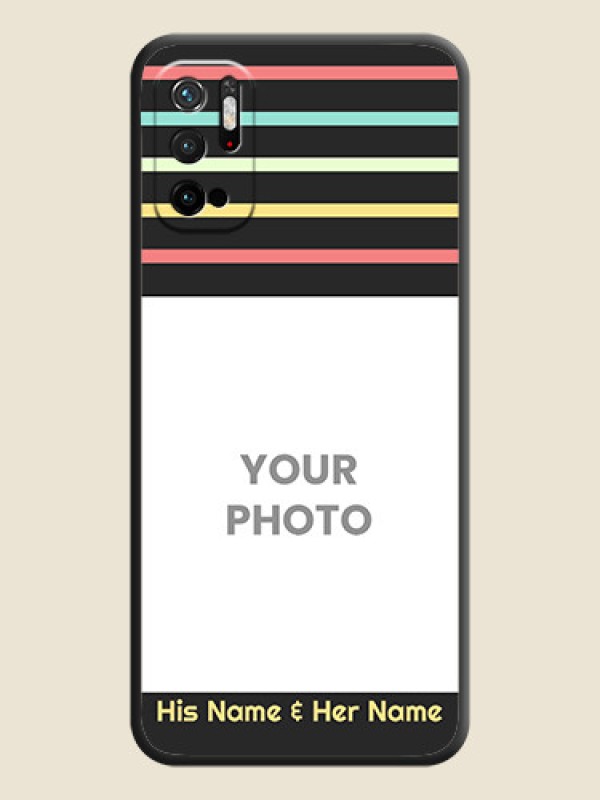 Custom Color Stripes with Photo and Text on Photo on Space Black Soft Matte Mobile Case - Redmi Note 10T 5G - alternate view