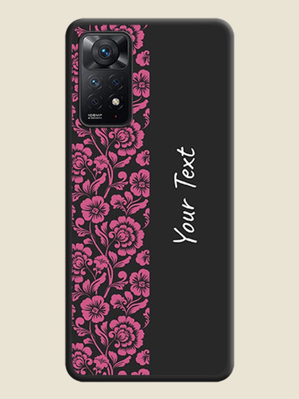 Custom Pink Floral Pattern Design With Custom Text On Space Black Personalized Soft Matte Phone Covers -Xiaomi Redmi Note 11 Pro 5G - alternate view