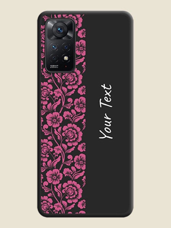 Custom Pink Floral Pattern Design With Custom Text On Space Black Personalized Soft Matte Phone Covers -Xiaomi Redmi Note 11 Pro Plus 5G - alternate view