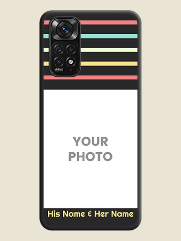 Custom Color Stripes with Photo and Text on Photo on Space Black Soft Matte Mobile Case - Redmi Note 11 - alternate view