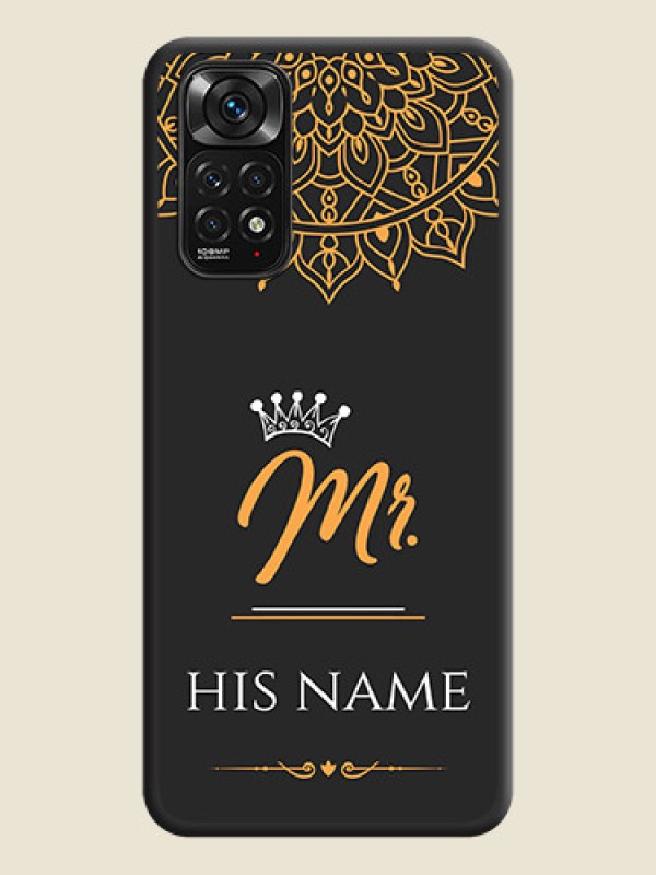 Custom Mr Name with Floral Design  on Personalised Space Black Soft Matte Cases - Redmi Note 11 - alternate view