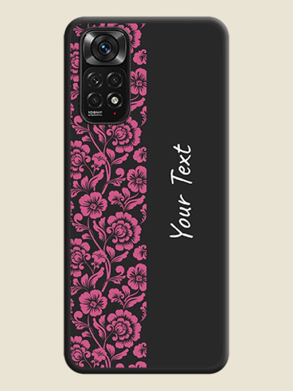 Custom Pink Floral Pattern Design With Custom Text On Space Black Personalized Soft Matte Phone Covers -Xiaomi Redmi Note 11 - alternate view
