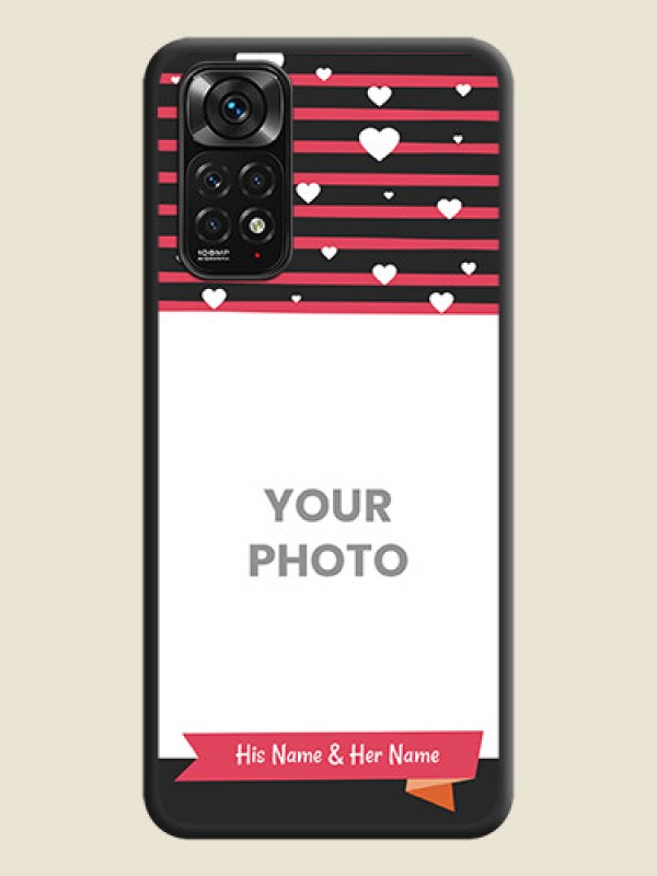 Custom White Color Love Symbols with Pink Lines Pattern on Space Black Custom Soft Matte Phone Cases - Redmi Note 11s - alternate view