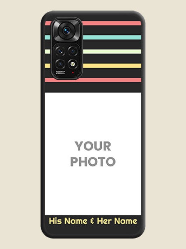 Custom Color Stripes with Photo and Text on Photo on Space Black Soft Matte Mobile Case - Redmi Note 11s - alternate view