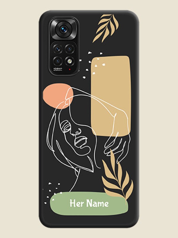 Custom Custom Text With Line Art Of Women & Leaves Design On Space Black Personalized Soft Matte Phone Covers -Xiaomi Redmi Note 11S - alternate view