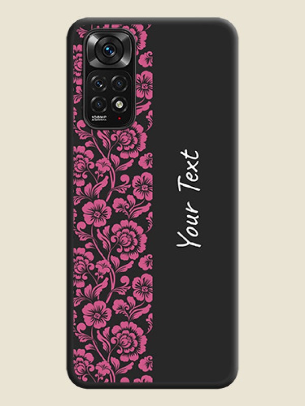 Custom Pink Floral Pattern Design With Custom Text On Space Black Personalized Soft Matte Phone Covers -Xiaomi Redmi Note 11S - alternate view