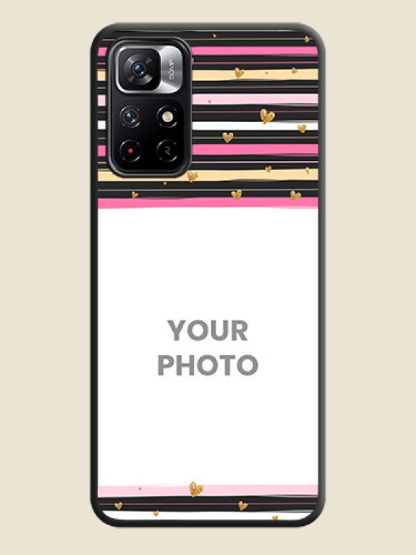 Custom Multicolor Lines and Golden Love Symbols Design on Photo on Space Black Soft Matte Mobile Cover - Redmi Note 11T 5G - alternate view