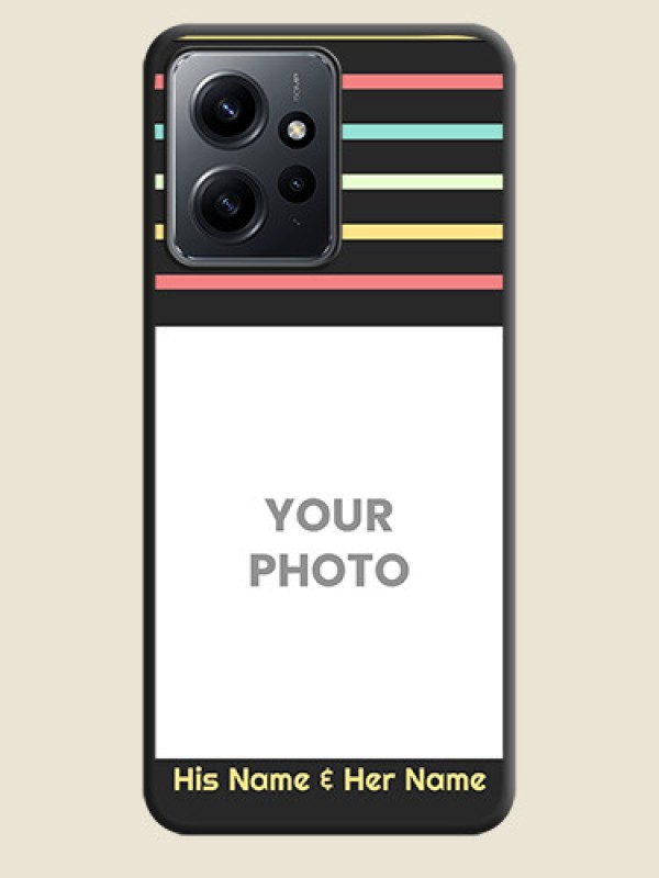 Custom Color Stripes with Photo and Text on Photo On Space Black Custom Soft Matte Mobile Back Cover - Redmi Note 12 4G - alternate view