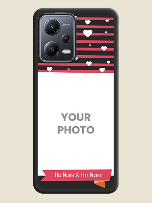 Custom White Color Love Symbols with Pink Lines Pattern on Space Black Custom Soft Matte Phone Cases - Xiaomi Redmi Note 12 5G - alternate view