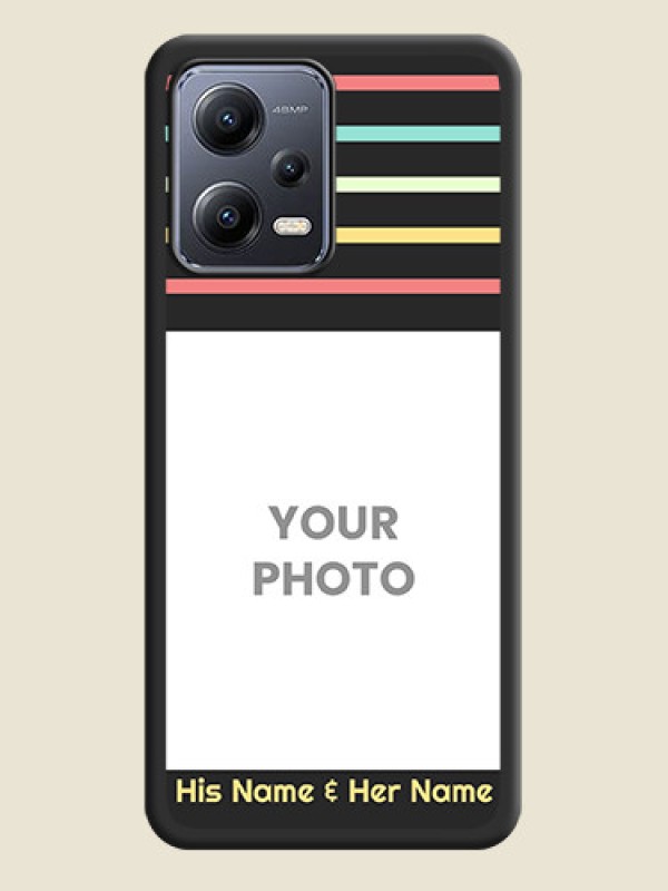 Custom Color Stripes with Photo and Text on Photo on Space Black Soft Matte Mobile Case - Xiaomi Redmi Note 12 5G - alternate view