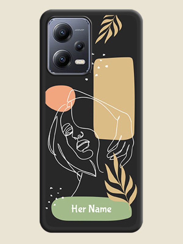 Custom Custom Text With Line Art Of Women & Leaves Design On Space Black Personalized Soft Matte Phone Covers -Xiaomi Redmi Note 12 5G - alternate view