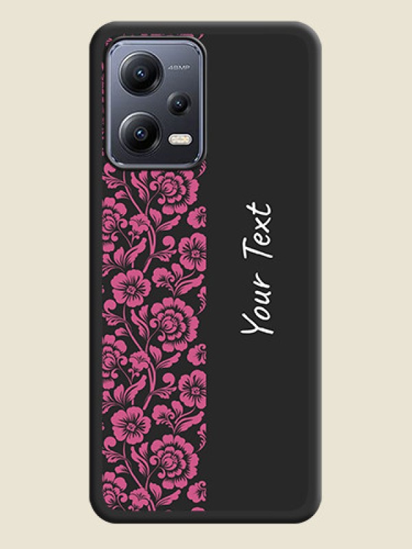 Custom Pink Floral Pattern Design With Custom Text On Space Black Personalized Soft Matte Phone Covers -Xiaomi Redmi Note 12 5G - alternate view