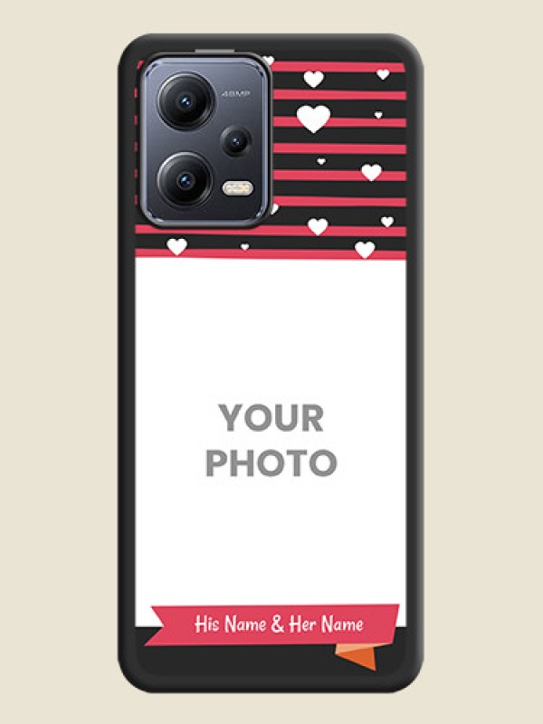 Custom White Color Love Symbols with Pink Lines Pattern on Space Black Custom Soft Matte Phone Cases - Xiaomi Redmi Note 12 Pro 5G - alternate view