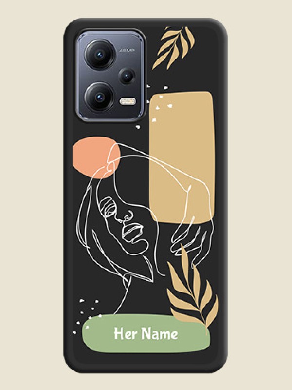 Custom Custom Text With Line Art Of Women & Leaves Design On Space Black Personalized Soft Matte Phone Covers -Xiaomi Redmi Note 12 Pro 5G - alternate view