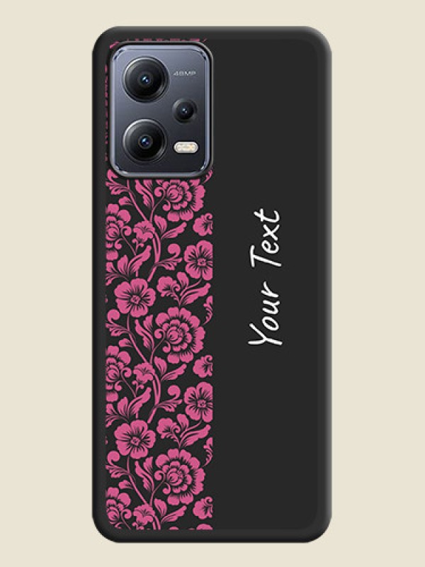 Custom Pink Floral Pattern Design With Custom Text On Space Black Personalized Soft Matte Phone Covers -Xiaomi Redmi Note 12 Pro 5G - alternate view